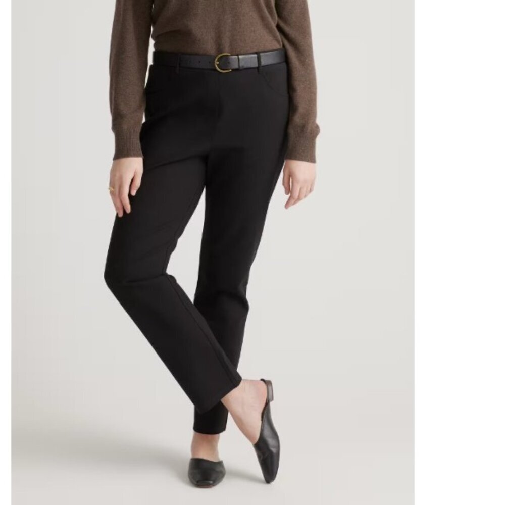 QUINCE Petite Ponte Pants Straight Leg Ultra-Stretch 4-Pocket Pants Black SZ M